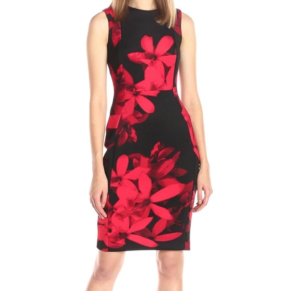 calvin klein red and black dress Calvin Klein Black Dress with Red Flowers – Watch My Style main image 0